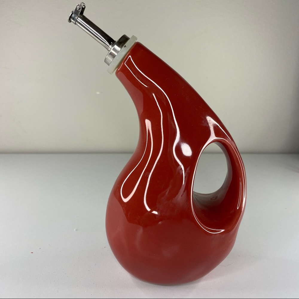 Rachael Ray Red Solid Glaze Ceramics EVOO Small Oil Bottle Dispenser